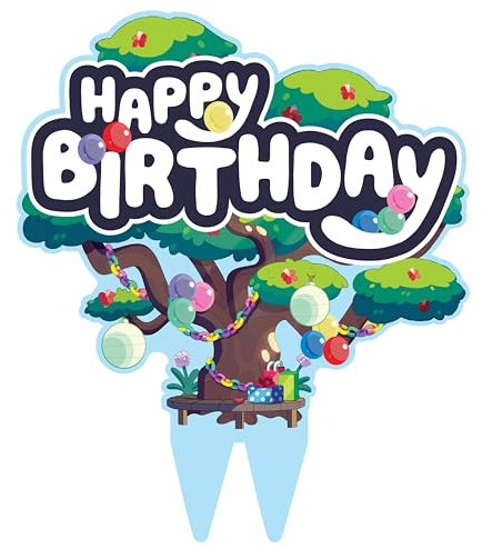 Blue Tree Double Sided Birthday Cake Topper Decor for Kids Party