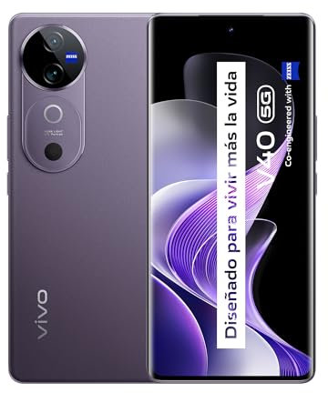 VIVO V40 5G Smartphone, 12GB RAM + 512GB ROM Pantalla 6.78” AMOLED Curva 120 Hz, Cámara 50 MP con ópticas ZEISS, Batería BlueVolt XL de 5500mAh, Flashcharge 80 W, Morado