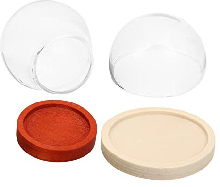 ULDIGI 2pcs Glass Dome Base 30mm Wooden Display Cloche for Plants and Jewelry Vintage Style Glass Globe Natural Wooden Base for Diy Craft Projects and Home Decor