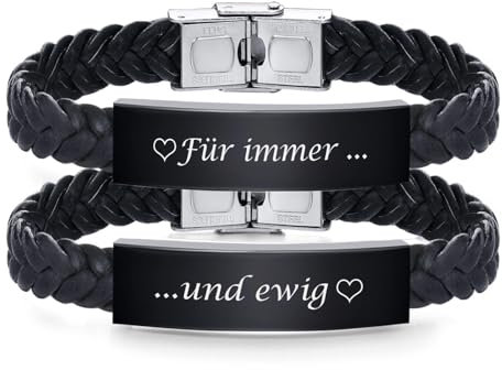 Partnerarmbänder mit Gravur Pärchen Armband Leder für Herren Damen Verstellbares Paar Armbänder Personalisierte Geschenke für Paare Weihnacht Jubiläum Geburtstagsgeschenk (B-Für immer...und ewig)