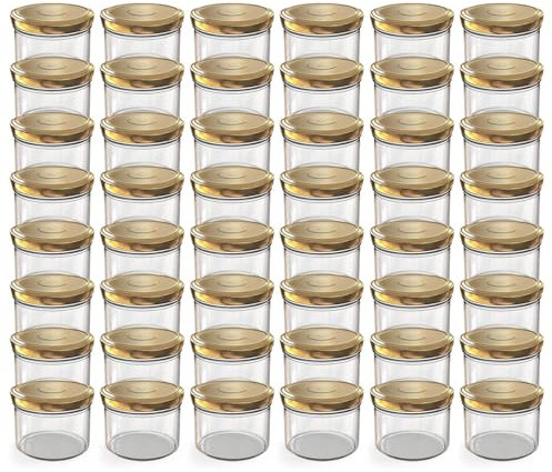 Oputec 48 x 230 ml Einmachgläser mit Schraubdeckel Gold – Perfekt für Marmeladen, Konfitüren und mehr, kleine Gläser mit Deckel, ideal als Mini-Marmeladengläser und Schraubgläser