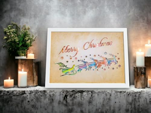 Geldgeschenk Weihnachten Wunscherfüller Geschenk zum verschenken zum Geburtstag Weihnachten Geld mit Bilderrahmen DinA4 Weiß (Merry Christmas Schlitten)