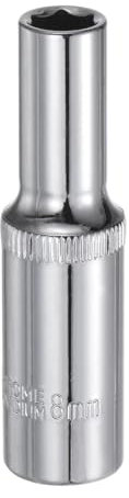 sourcing map 6-Point Socket 3/8 Drive 8mm Deep 2.44 Length 45# Steel Metric Square Drive Sockets Polishing Chromed Sockets for Car Repair Mechanical Maintenance Home Use