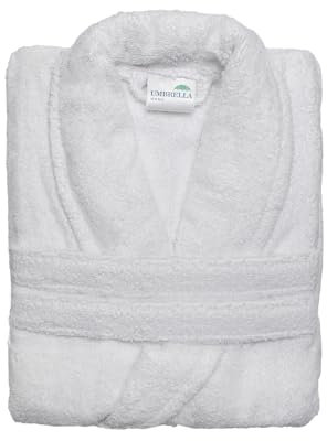Umbrella Outdoors Premium Cotton Terry Toweling Bathrobe - Unisex Spa & Hotel Quality Gown, Extra Soft & Absorbent Thick Towel Bathrobes for Men & Women Towel (UK, Alpha, M, Regular, Regular, White)