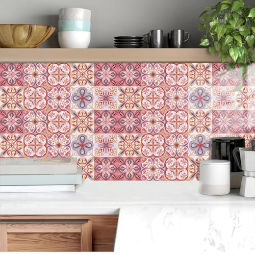 Piastrelle Adesive Cucina 15x15 cm Elegante Rosa Marocco Piastrelle Adesive Bagno Impermeabili Pavimento pvc Adesivo Decorazione Mattonelle Adesive Mobili Piastrelle Adesive 10 Pezzi