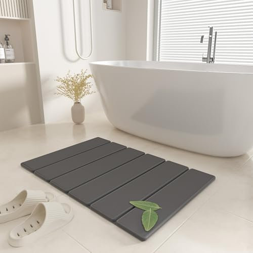 HIZH Stone Bath Mat,23.62''Foldable Quick Dry Bath Mat,Natural Diatomite Super Absorbent Stone Drying Mat,Non-Slip for Bathroom,Easy To Clean,Grey