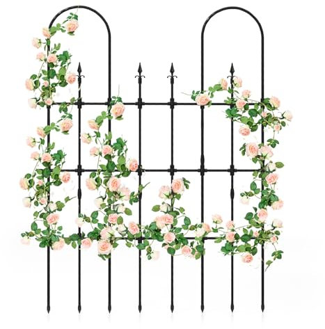 TANGZON Outdoor Garden Trellis, Rose Arch Trellis with Rustproof PE Coated Metal Pipes, Sharp Ground Stakes, Metal Plant Support Frame for Raised Bed, Garden Fence Vegetable Flower Growth, 146x186 cm