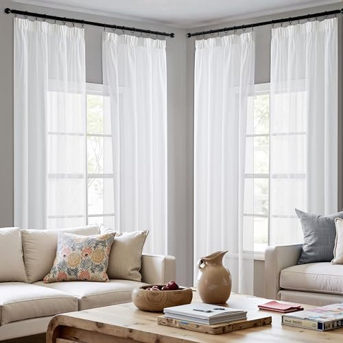 MIULEE Gardinen Vorhänge mit Kräuselband 4er Set Gardine Weiss Vorhang Gardinen Wohnzimmer aus Sheer Voile Curtains Transparent Weiß Schlafzimmer 140 x 225 cm