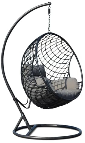Poltrona Sospesa Lita – Sedia a Uovo in Rattan PE, Struttura in Acciaio, Cuscini Imbottiti, Design Ergonomico per Giardino, Terrazza e Interni
