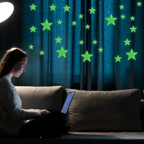 Ymapinc Fluoreszierende Sterne Selbstklebend，477 Stück Sterne zum Kleben Großer 3D Deckenaufkleber Kinderzimmer Aufkleber Sternenhimmel Aufkleber Dekorative Selbstklebend für Raumwände und Decken