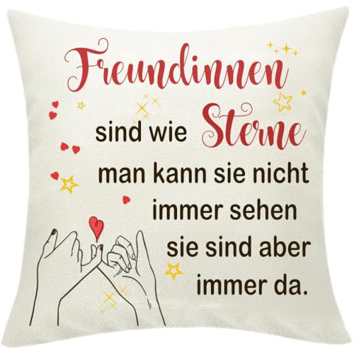 Zalingo Freundinnen Zierkissenbezug mit Freundschaftsspruch, 45 x 45 cm, Doppelseitig Bedruckt Leinen Kopfkissenbezug, Geburtstag Geschenk für Beste Freundin