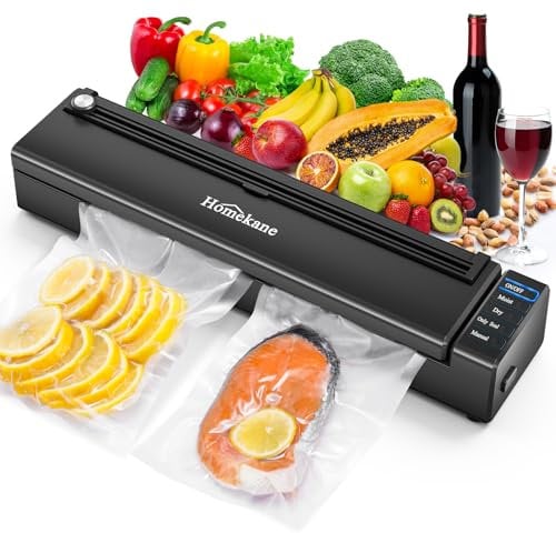 HOMEKANE Vacuum Sealer Machine 80kpa Suction with Dry & Moist Built-In Cutter Multi-Functional Food Vacuum Sealer with Vacuum Bags and Accessory Hose Food Stay Fresh Up To 7x Longer (Black)