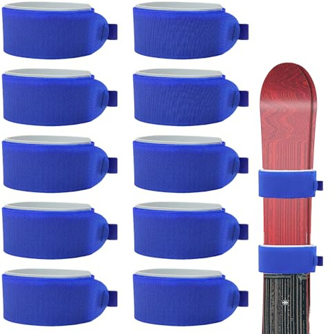 10 Stück Ski Befestigungsbänder, ski Klettband skibänder Klett Strap mit Schutzpolstern, Klettverschluss Befestigungsgurte zum Befestigen, Snowboard Zubehör für tragegurte und Skistöcke