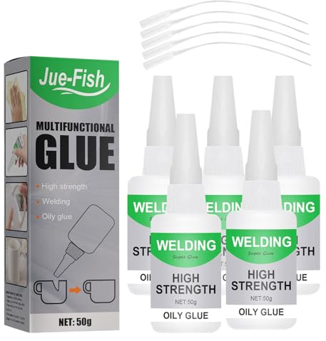 5 Pcs Oily Glue,Universal Superkleber Starker Kunststoffkleber HochfesteröLiger SchweißKlebstoff Super Glue Strong Universal Welding Kleber,Mit 5 Pcs Tropfspitze(50g)