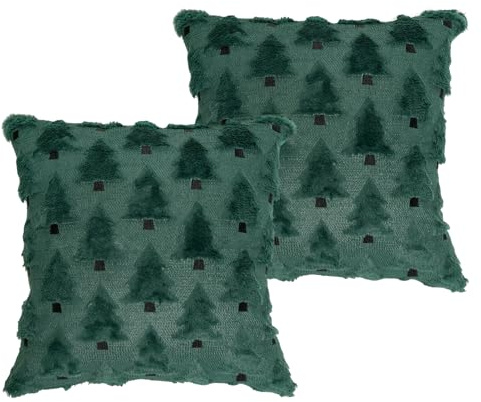 QUVITA 2 Stück Weihnachts Kissenbezüge 45x45 cm Grün, Weiche Plüsch-Impost-Fell-Textur, Weihnachtsbaum Design Kissenhülle, Dekokissen für Couch Bett Büro Winterferien-Dekoration