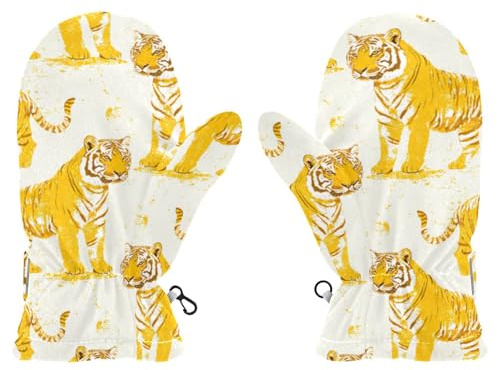 EtherSpher Oliver Jeffers Tigers Handschuhe für Mädchen, 3 Jahre, cremefarben, goldfarben, Größe S 2–4