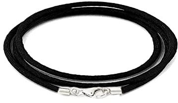 baobei Handmade 3mm Black Silk Cord Chain Necklace with 925 Sterling Silver Lobster Clasp – Soft Smooth Rope Chain, Unisex for Women & Men (14–36 Inch)