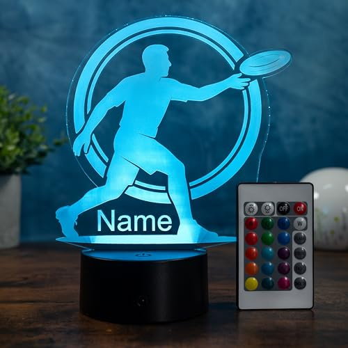 Generisch Personalisierte Frisbee Lampe mit Name – LED Disc Golf Nachtlicht, Geschenk für Spieler & Kinder, Sport Deko, 16 Farben dimmbar