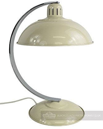 Retro Desk or Table Light with Large Bowl Shaped Lamp Shade - Cream Finish with Chrome Arch
