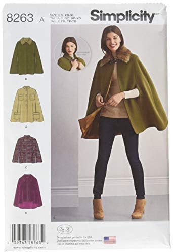 Simplicity Pattern 8263 A (XS-S-M-L-XL) Misses' Capes and Capelets, Paper, White, 22 x 15 x 1 cm