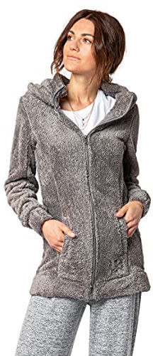 Sublevel Damen Fleece-Mantel: Kuschelige Teddyfleece Kapuzenjacke, Langarm, Warm und Bequem, Freizeitjacke in Schwarz, Rosa, Weiß, Grau middle-grey1 S