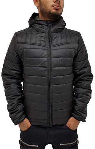 Threadbare Mens Boys Terier Puffer Quilted Padded Hooded Lightweight Jacket (L, Black)