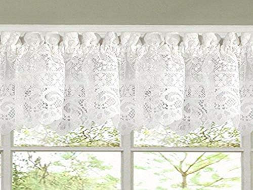 Sweet Home Collection Old World Style Floral Heavy Lace Kitchen Curtain Volant, Hopewell White