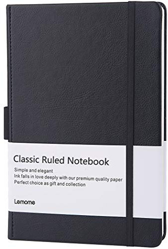 Notizbuch Liniert/Ruled Notebook - Lemome Hardcover Gefüttertes Notizbuch mit Tasche zum Schreiben in + Page Dividers Geschenke, Gebänderte, Große, Dickes Papier, Schwarz, 5.75 * 8.5 inch …