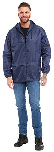 MyShoeStore Unisex Waterproof Kagool Raincoat Lightweight Hooded Jacket Parka (Navy Blue, 3XL)