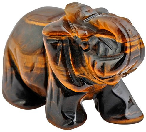 mookaitedecor Elefantenfigur, heilender Kristall, Energie-Edelstein, Reiki-Statue, Heimdekoration, 3,8 cm, Stein, Tiger's Eys Stone