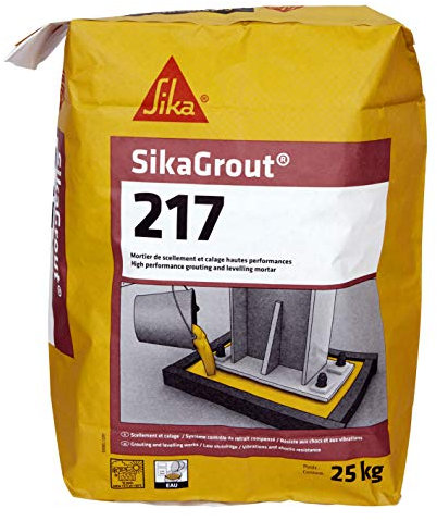 Sikagrout 217 - Mortero de sellado y de estanqueidad gris - Buena adherencia hormigón, mortero, acero, resistente a golpes y vibraciones, resistente al agua de mar y a las aguas sulfatadas, 25 kg