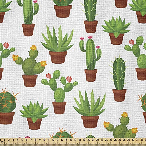 ABAKUHAUS Kaktus Stoff als Meterware, Blumenmustervasen, Microfaser Multi Zweck Dekostoff für Kunsthandwerke, 3M (230x300cm), Grün braun Ringelblume