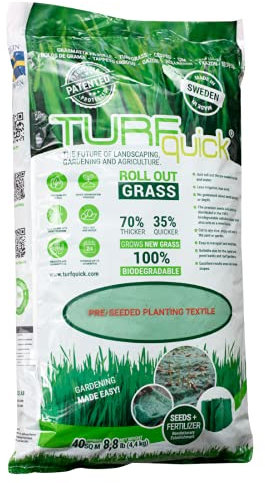 TURFquick Villa Classic, Rasenmatte, Rasenvlies, Matte mit integrierten Rasensamen, für eine einfache Aussaat und zur Hangbefestigung, 0,8 m x 50m (40m²)