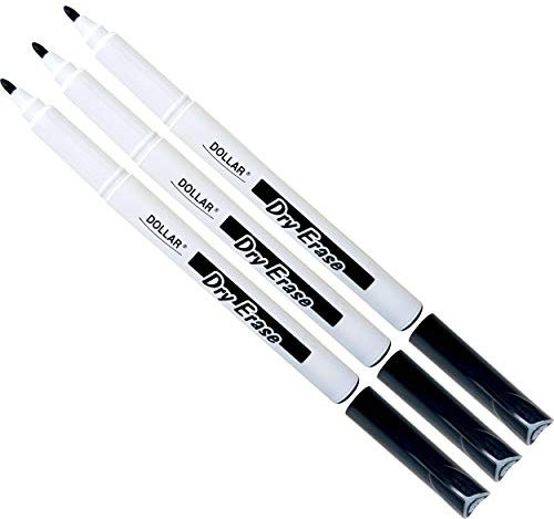Dry Erase Everyday Use Whiteboard Marker Pens Easy Wipe School Office Business (3 x 1.0mm Medium BLACK Pens + 1 x PATEL Ball Black Pen)
