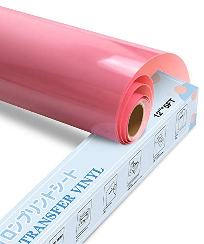 YRYM HT Heat Transfer Vinyl - 12 x 5ft(30.5x152CM) Pink Premium HTV Vinyl Roll for T-Shirts,Pink Iron on Vinyl for DIY Heat Vinyl Design - Easy to Cut & Weed