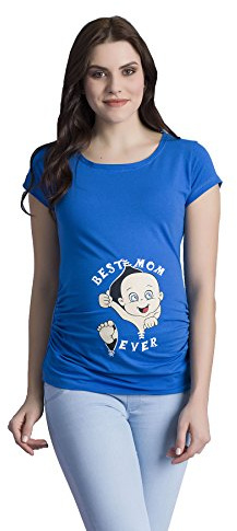 M.M.C. Umstandsshirt Kurzarm Damen mit Best-Mom-Ever-Motiv – Umstandsmode T-Shirt für die Schwangerschaft, mitwachsende Raffung, 95% Baumwolle, S bis XL