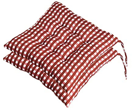 Cojines para Silla con Correas de Sujeción, Estampado Cuadros Pack 2 Cojín Decorativo de Asiento Cojines Acolchados de sillas para Terraza Jardín Sala Balcón (Rojo,40x40cm)