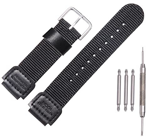 MCXGL Nylon-Ersatzarmband für Casio AE1200WH AE-1000 SGW-300H 400W-735 prg270, 18 mm, Leder, Schwarz