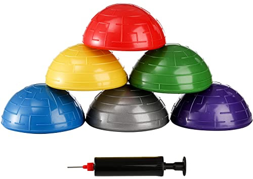 Fasmov 6 Pack Balance Pod, Balance Trainer Dots für Squat Touch Downs, Core Body Balancing, Aufblasbare Trittpolster, 1 Handpumpe
