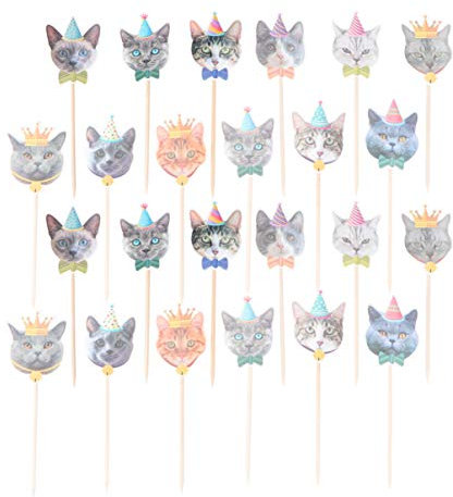 PRETYZOOM Katze Kuchen Topper Tiere Torten Topper Kuchendeko 24 Stücke Dessert Muffin Zahnstocher Obst Picks Tortenaufsatz für Haustiere Deko Geburtstag Kinder Baby Shower Party Deko