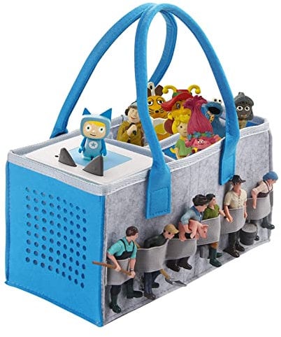 Chedin Tasche for toniebox Tonie, Aufbewahrung Box Tragetasche mit Griff, für Toniebox Starter Set und Tonies Figur, Zubehör Schutzhüllen-Organizer für über 30 Figuren (Grau + Navy blau)