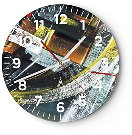 Modern Wanduhr Abstraktion Graffiti Bunt 30x30cm Rund Klein Wand Uhr Glas Analog Zimmeruhren Küche Büro Wohnzimmer Glasuhr Wall Clock Dekoration Design Wanddekoration Küchenuhr C4AR30x30-4157
