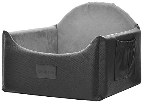 Auto Sitz für Hunde 2in1 | Universeller Waschbarer Autositz für Rückbank, Vordersitz | Hundebett für Hunde und Katzen | Schwarz | Kunstleder, Flauschiger Plüsch | 48 x 48 cm