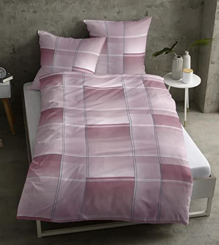 LIVING DREAMS Bettwäsche Autumn KARO 135 cm x 200 cm rosé-grau Wende-Bettwäsche Reine Baumwolle Satin lila Mauve hautfreundlich Made in Europe