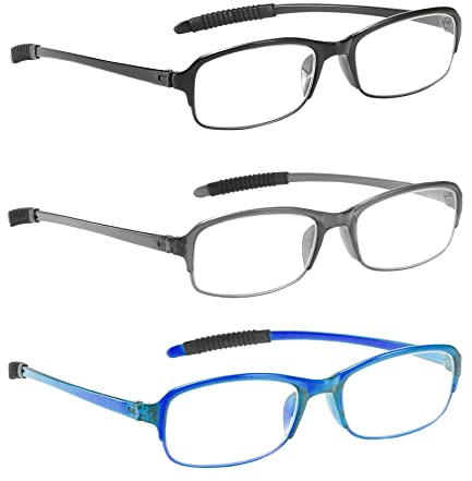 NRDIK PROFLEX SpareSpecs Lesebrillen (3er-Pack) – leicht, stoß- und kratzfest, flexibel, rutschfest, Unisex (Herren + Damen) +1,0, +1,5, +2,0, +2,5, +3,0, +3,5, +4,0 (gemischte Farbe; oval)