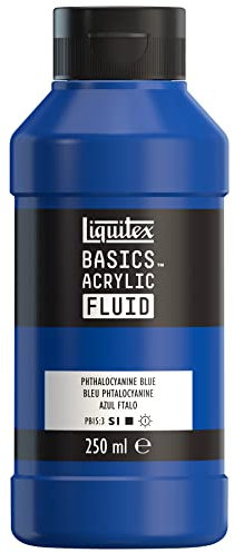 Liquitex 8870435 Basics Fluid - Peinture acrylique à consistance fluide, à séchage rapide, résistante à la lumière, imperméable, à base d'eau, Flacon de 250 ml, Bleu Phtalocyanine