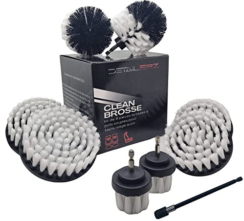 Brosse nettoyage voiture pour le nettoyage tapis, siège, moquette, kit nettoyage voiture, brosse rotative blanche douce à poils souples premium brosse nettoyage perceuse pour detailling auto