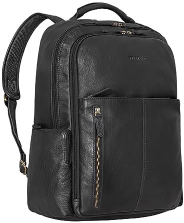 STILORD 'Sherlock' Laptoprucksack Damen und Herren 17 Zoll Leder ideal als Studenten Rucksack Leder Cityrucksack groß Messenger Rucksack Retro und Lederrucksack Echtleder, Farbe:schwarz