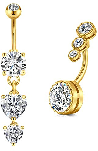 VCMART 2er Bauchnabelpiercing Gold 10mm Chirurgenstahl Herz Bauchpiercing Piercing Bauchnabel Ring Damen