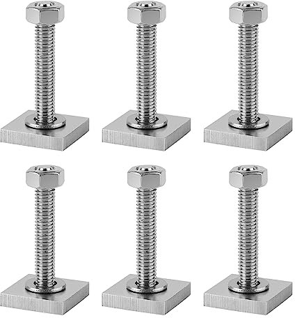 efuturetime 6 X T-Nut Adapter M6-35mm, Nutensteine Edelstahl 2x2x0.4cm mit Muttern und Unterlegscheiben für Dachträger Relingträger Dachbox Kompatibel zu Thule, M6-Quadratisch